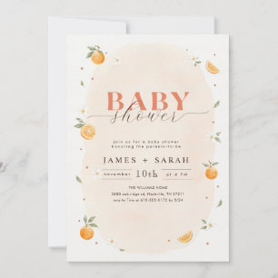 Sweet Watercolor Citrus Orange Baby Shower Invitation