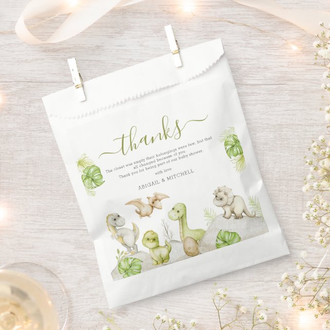 Sweet Watercolor Dinosaur Baby Shower Favour Bag (Clipped)