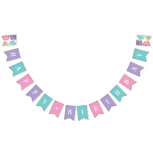 Sweet Watercolor Doughnut Happy Birthday Bunting Flags
