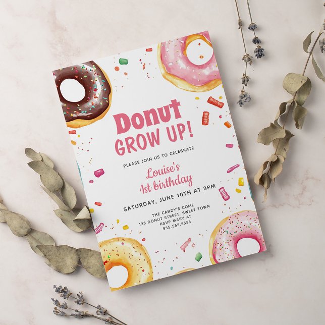 Sweet Watercolor Doughnuts 1st birthday Invitation (Creator Uploaded)