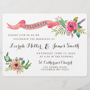 Sweet watercolor flowers with banner invitation