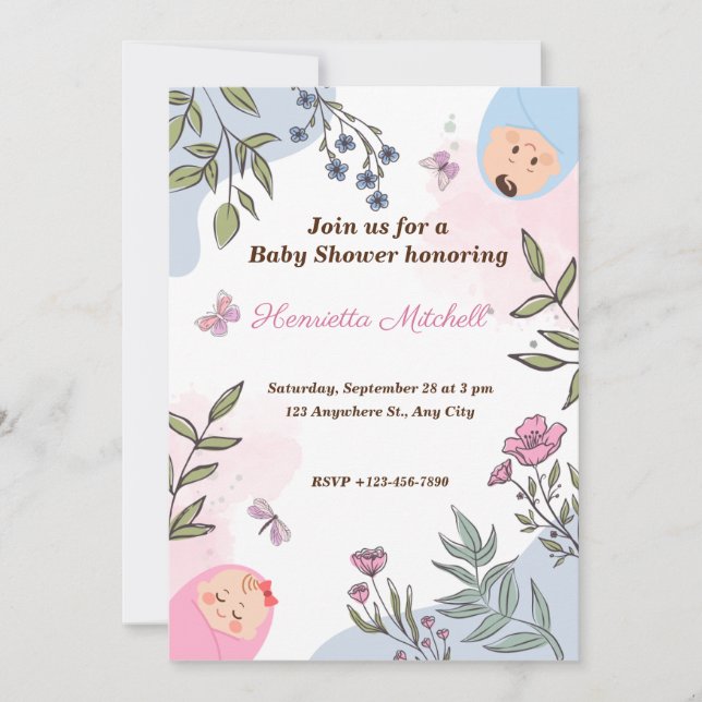 Sweet Watercolor genre révéler des invitations (Devant)