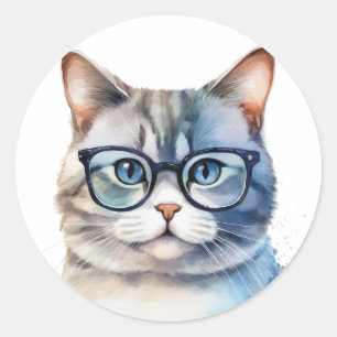 Sweet Watercolor Grey Cat Classic Round Sticker