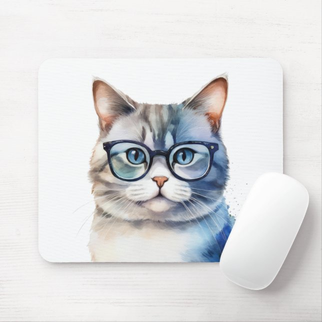 Sweet Watercolor Grey Cat Mouse Pad (With Mouse)