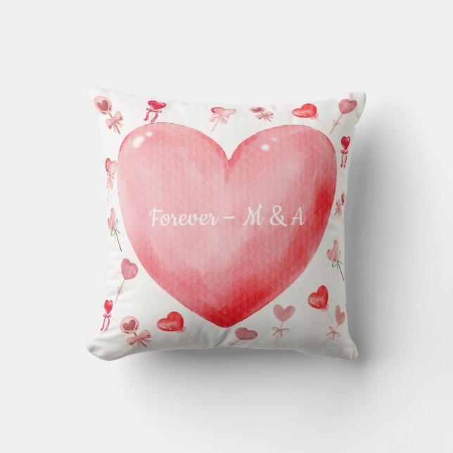 Sweet Watercolor Heart Valentine Throw Pillow (Front)