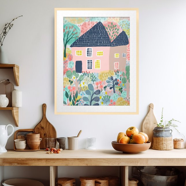 Sweet Watercolor House Garden Illustration  Poster (Sweet Watercolor House Garden Illustration Poster
CUSTOMIZABLE ART)
