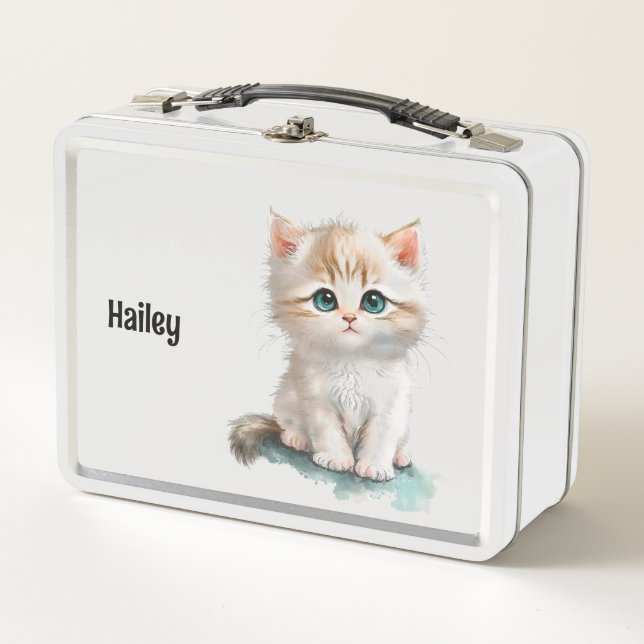 Sweet Watercolor Kitten with Blue Eyes  Metal Lunch Box (Front)