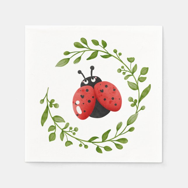 Sweet Watercolor Ladybug Birthday Napkin (Front)