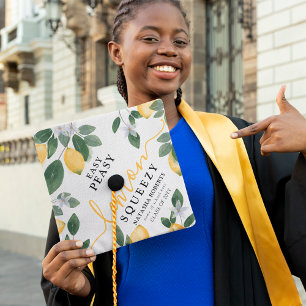 Sweet Watercolor Lemon & Greenery Graduation  Cap Topper