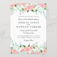 Sweet Watercolor Pink Peach Wedding Invitation