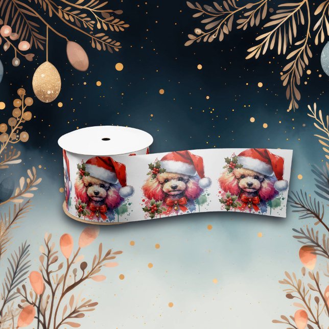 Sweet Watercolor Poodle in Santa Hat Satin Ribbon (Creator Uploaded)