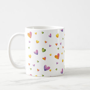 Sweet Watercolor Rainbow Hearts Pattern Coffee Mug