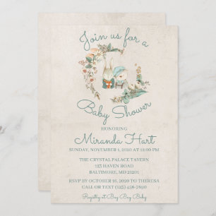 Sweet Watercolor Rustic Animals Baby Shower Invitation
