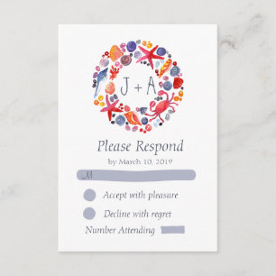 Sweet Watercolor Sea Wreath Beach Wedding RSVP Card