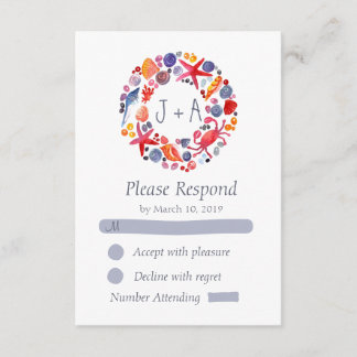 Sweet Watercolor Sea Wreath Beach Wedding RSVP Card
