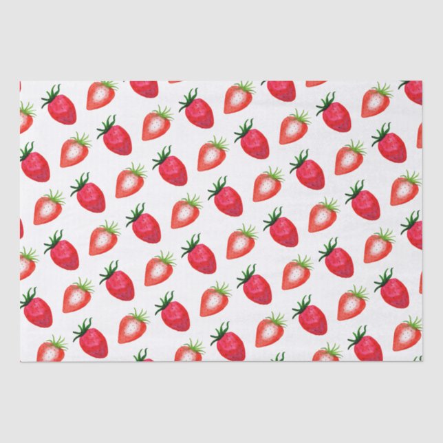 Sweet Watercolor Strawberries Tissue Paper (Front)