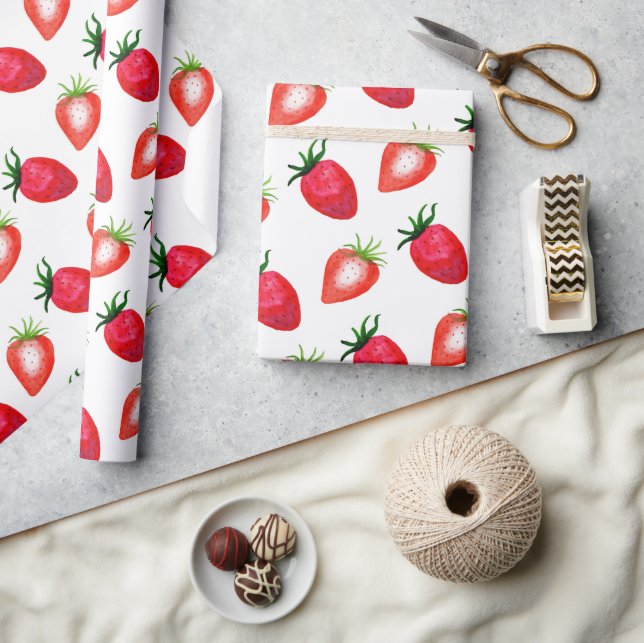 Sweet Watercolor Strawberries Wrapping Paper (Crafts)