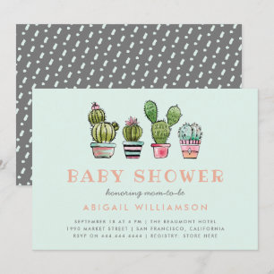 Sweet Watercolor Succulent Cactus Baby Shower Invitation