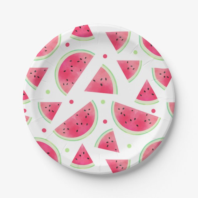 Sweet Watercolor Watermelon Pattern Paper Plate (Front)