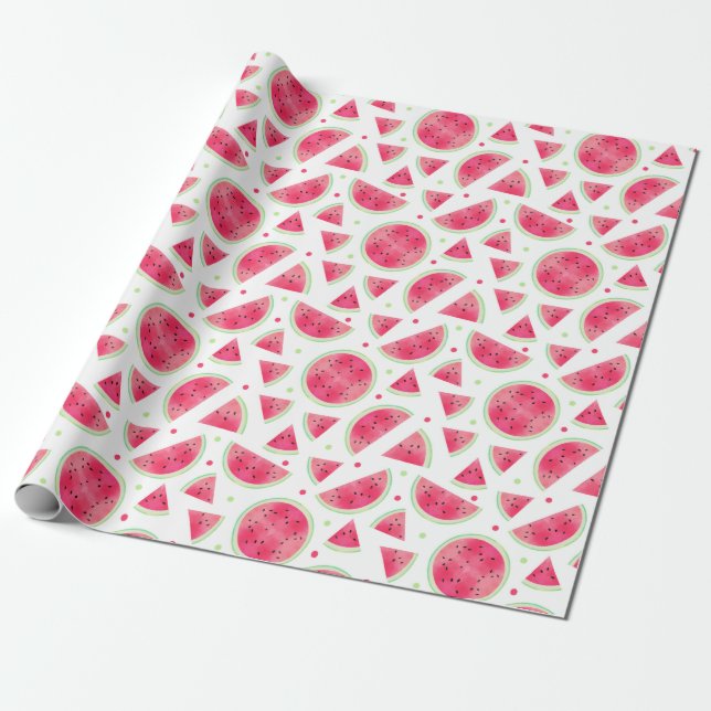 Sweet Watercolor Watermelon Pattern Wrapping Paper (Unrolled)