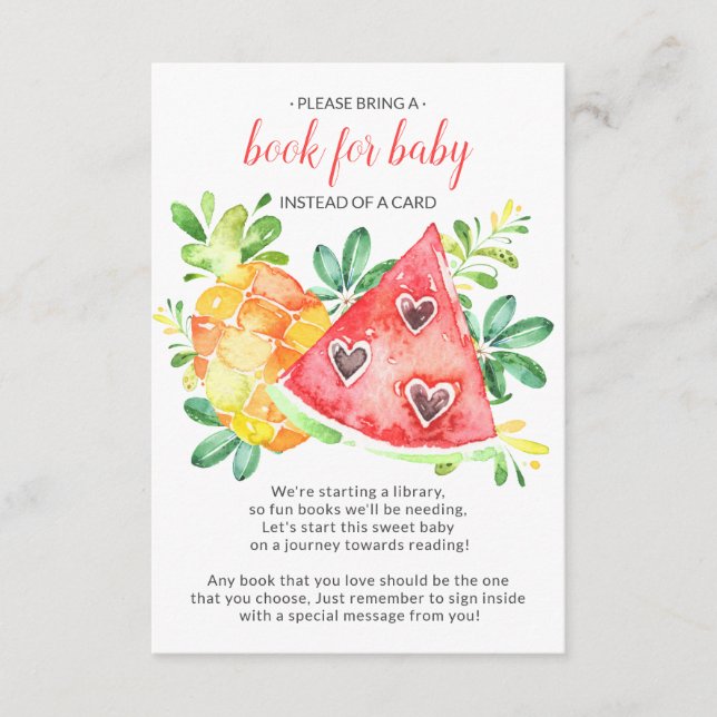 Sweet Watermelon Baby Shower Book for Baby Card (Front)