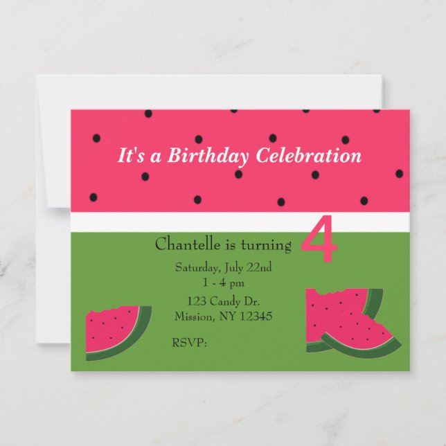 Sweet Watermelon Birthday Invitation (Front)