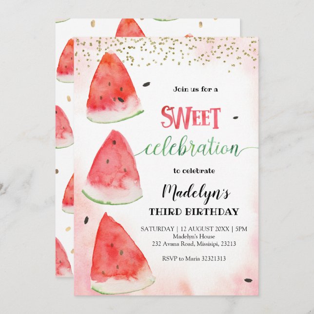 Sweet Watermelon été Invitation d'anniversaire (Devant / Derrière)