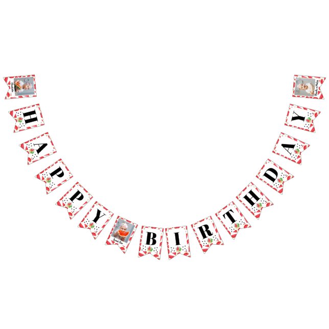 Sweet Watermelon Happy Birthday 3 Photo Bunting Flags (All)