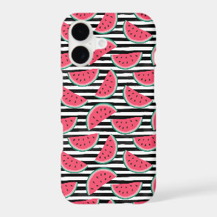 Sweet Watermelon on Stripes Black & White Pattern