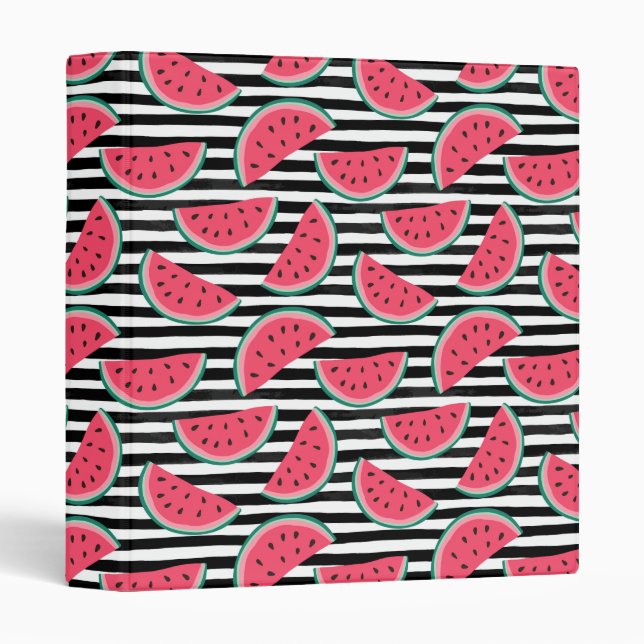 Sweet Watermelon on Stripes Black & White Pattern Binder (Front/Spine)