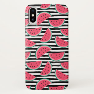 Sweet Watermelon on Stripes Black & White Pattern iPhone X Case