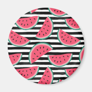 Sweet Watermelon on Stripes Black & White Pattern Magnet