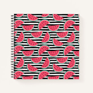 Sweet Watermelon on Stripes Black & White Pattern Notebook