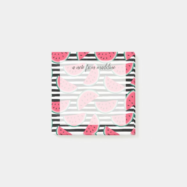 Sweet Watermelon on Stripes Black & White Pattern Post-it Notes (Front)