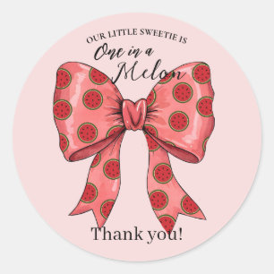 Sweet Watermelon Ribbon Summer Invitation Classic Round Sticker