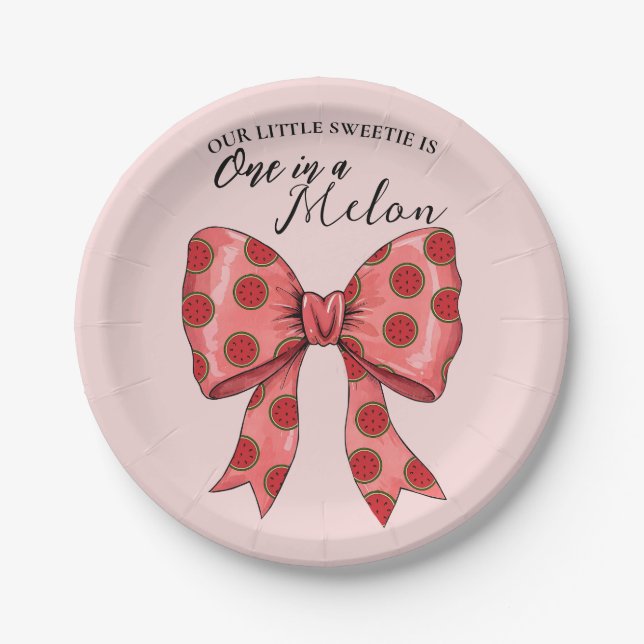 Sweet Watermelon Ribbon Summer Paper Plate (Front)