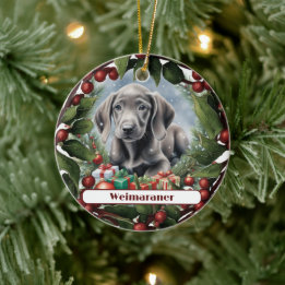 Sweet Weimaraner Puppy Custom Christmas Ceramic Ornament
