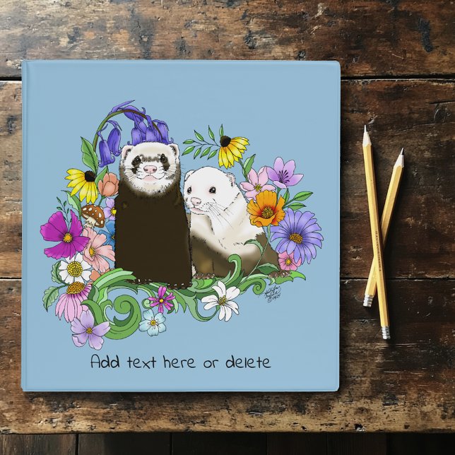 Sweet Whimsical Blue Cute Floral Ferrets Pair  Binder (Creator Uploaded)