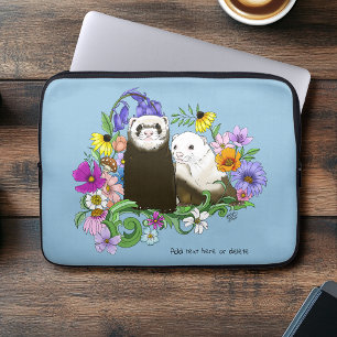 Sweet Whimsical Blue Cute Floral Ferrets Pair Laptop Sleeve