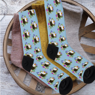 Sweet Whimsical Blue Cute Floral Ferrets Pair Socks