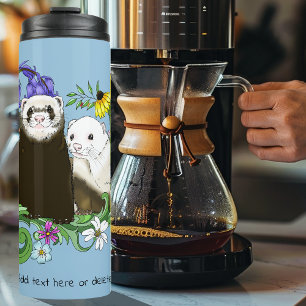 Sweet Whimsical Blue Cute Floral Ferrets Pair Thermal Tumbler