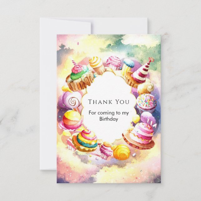 Sweet Whimsical Candyland Birthday Thank You Card (Front)