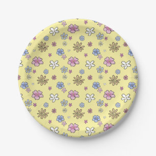 Sweet Whimsical Floral Yellow Baby Girl Shower Paper Plate