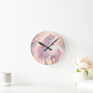 Sweet Whimsical pastel Unicorn Round Clock
