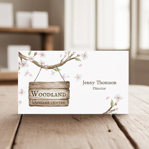 Sweet Whimsicle Wood Sign in Tree Daycare Centre Business Card