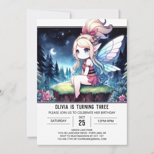 Sweet Whimsy Fairy Birthday Invitation (Front)
