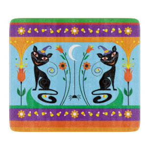 Sweet Whiskers and Spooky Blooms Cutting Board