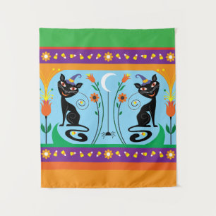 Sweet Whiskers and Spooky Blooms Tapestry
