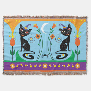 Sweet Whiskers and Spooky Blooms Throw Blanket