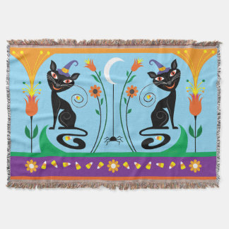Sweet Whiskers and Spooky Blooms Throw Blanket